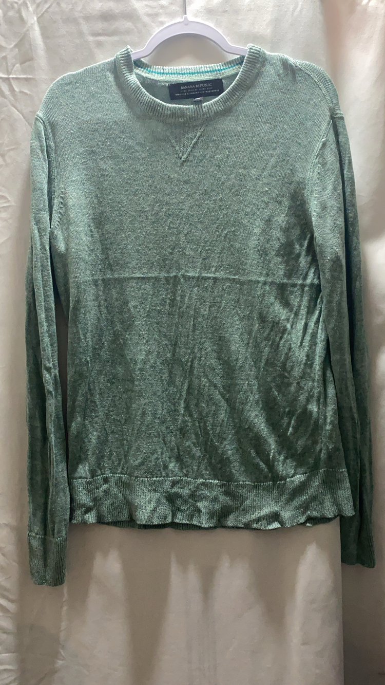 Banana Republic Men Sweater Green Size Large 100% Italian Linen Knit Pullover